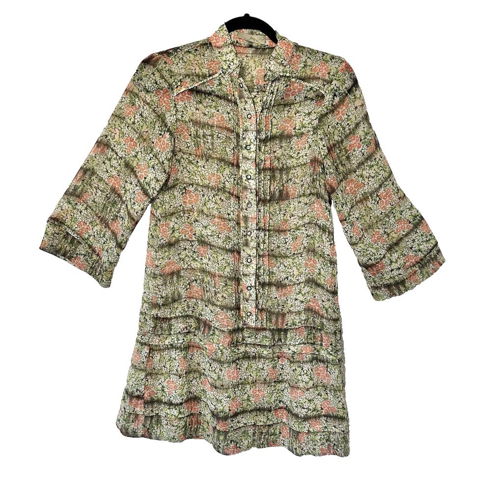 Zara TRF Floral Sheer Chiffon Midi‎ Green Floral Size Medium